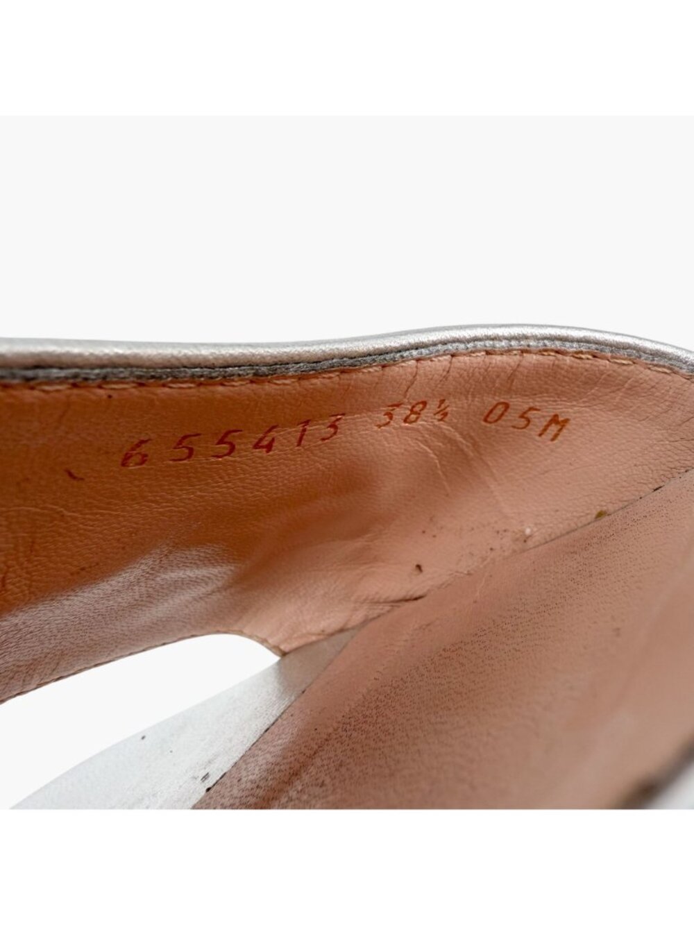 Gucci Baby Horsebit Sandals Metallic Silver Leather Size 38.5 US 8.5 Women Flat - Picture 15 of 15